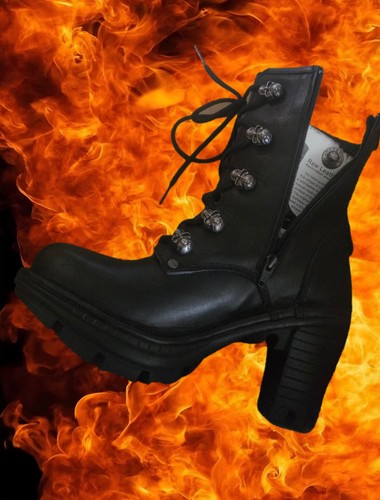 New rock black combat boots - black,
