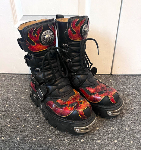 New rock leather biker boots - new,