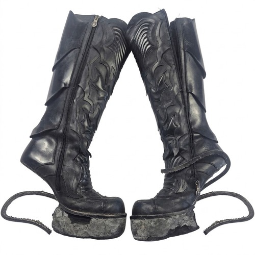 New rock black leather - leather, flame