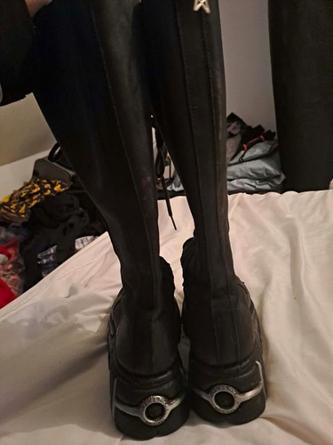 New rock black leather - black, lace-up